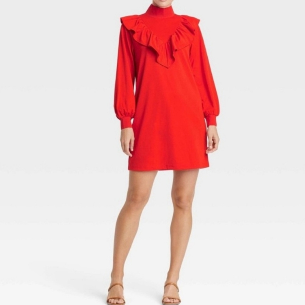 📌FINAL SALE |Who What Wear | Ruffled Mock Neck Sheath Dress